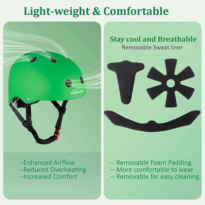 KAMUGO Kids Adjustable Helmet, with Sports Protective Gear Set Knee Elbow Wrist Pads for Toddler Age 2-8 Boys Girls, Bike Skateboard Hoverboard Scooter Rollerblading Helmet Set