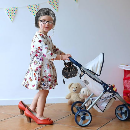 100 Days of School Old Lady Costume Include Wig,Glasses,Necklace,Bracelet,Glasses Chain,Bag,Cane,Shawl and Stickers ﻿