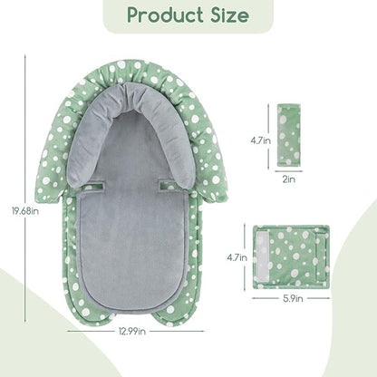 Baby Car Seat Head Support for Newborn, GFU 2 in 1 Infant Car Seat Head Body Support with Strap Pads, Soft Stroller Cushion Pillow Insert for Girls and Boys, Fits for Stroller, Swing, Green