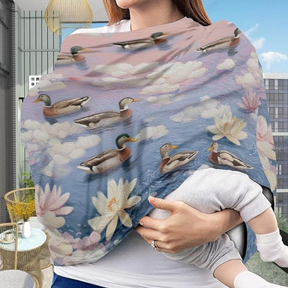Binienty Baby Car Seat Cover - Lotus Duck Animal Print Multi-Use Car Seat Canopy Carrier Cover for Baby Boys Girls Shower Gifts