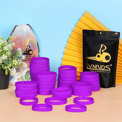 100 PCS Silicone Bracelets Wristbands for kid, Sports Rubber Elastic Wristband Bracelet for Party Decorations Favors Set Pack Purple