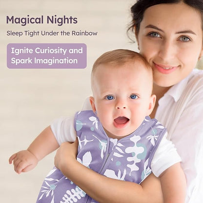 Baby Sleep Sack 0-6 Months 3 Pack 100% Cotton Lightweight 0.5 TOG Wearable Blanket Baby Sleep Bag with 2-Way Zipper for Newborn Infant Purple Leaf