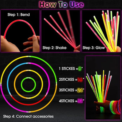 100Pcs Glow Sticks,Glow In The Dark Sticks,8" Glowsticks Light Up Sticks Party Favors for Kids Adults, Glow Sticks Bulk with Connectors for Necklaces Bracelets Party Supplies