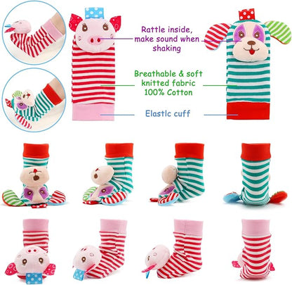 BLOOBLOOMAX Sock rattles for Babies 0-24 Months Baby Animal Foot Finder Educational Toys