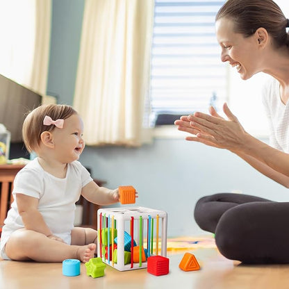 LiKee Montessori Toys for 1+ Years Old, Shape Sorter Baby Toys for Girls Boys Birthday, Colorful 1 2 3 Years Infant Toddler Toy, Learning & Fine Motor Skills 18+ Months (Large Cube)