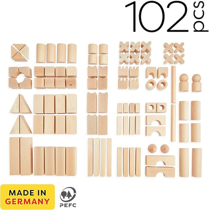HABA Extra Large Wooden Building Blocks 102 Piece Set: Open-Ended Stacking Toys, Toddler Blocks, and Wooden Toys Made in Germany