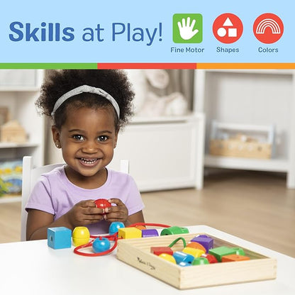 Melissa & Doug Primary Lacing Beads - Educational Toy With 30 Wooden Beads and 2 Laces For Toddlers, Fine Motor Skills Lacing Toys For Toddlers And Kids Ages 3+