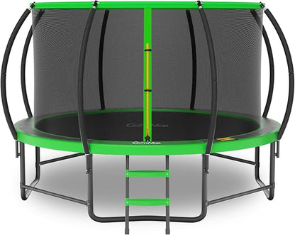 14FT 12FT 10FT 16FT Trampoline with Safety Enclosure, Anti-Rust Coating – ASTM Certified, Heavy-Duty Outdoor Trampoline with Ladder – for Kids & Adults