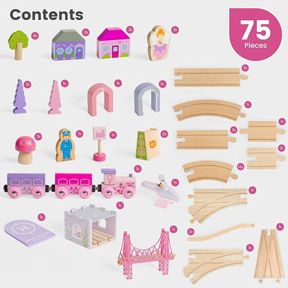 Bigjigs Rail, Fairy Town Train Set, Wooden Toys, Wooden Train Set, Gifts for 4 Year Old Girl, Pink Train Set, Girls Train Set, Bigjigs Train Set