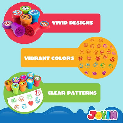 100 Pcs Assorted Stamps for Kids Self-Ink Stamps (50 Different Designs, Dinosaur, Zoo Safari Stampers) for Party Favor, Carnival Prizes, School, Easter Egg Stuffers, Halloween, Christmas