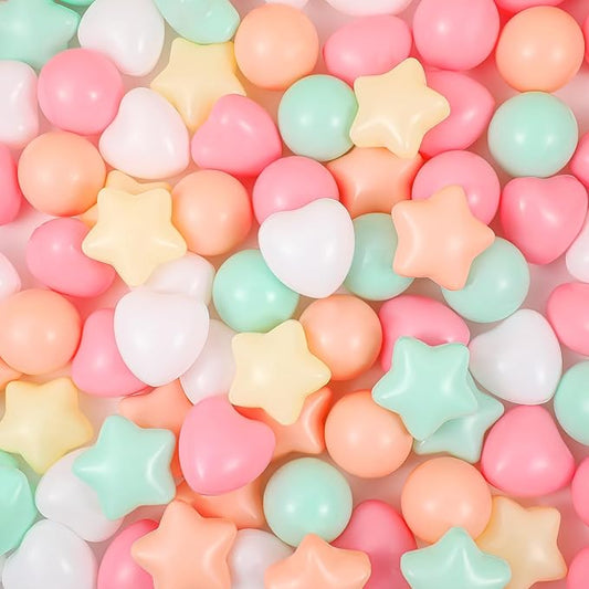 100 Pieces Ball Pit Balls for Kids Star Heart Shape Plastic Balls for Toddler Playpen 2.17'' Play Toy Ball for Inflatable Pool Friendship Bracelet Birthday Banner T-Swift-Themed Party