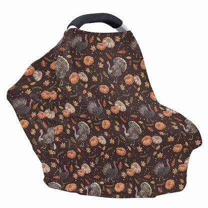 Binienty Hanksgiving Turkey Pumpkin Stretch Car Seat Covers for Babies Infants, Breathable Stretch Baby Stroller Cover Canopies Thankful Car Seat Cover
