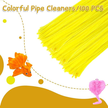 100Pcs Pipe Cleaners, Pipe Cleaners Craft, Creative Craft Pipe Cleaners for Flower Making, Chenille Stems Crafting Pipe Cleaners Flowers, Craft Supplies for Home Festivals DIY/Yellow