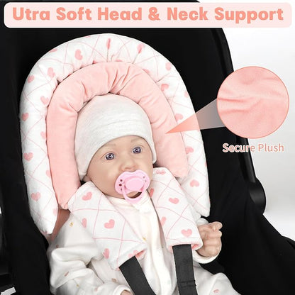 Infant Car Seat Insert, HNHUAMING Baby Car Seat Head & Body Support with 2 Strap Pads, Ultra Soft Newborn Preemie Carseat Insert Cushion for Girls Boys, Fits Car Seat, Stroller, Swing, Bouncer, Pink