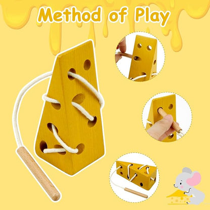 Sealive Early Development Toys Wooden Lacing Toys, Montessori Activity Kids Cheese Toys, Children Learning Educational Wood Block Puzzles Toy for Toddlers Boys Girls (Cheese)