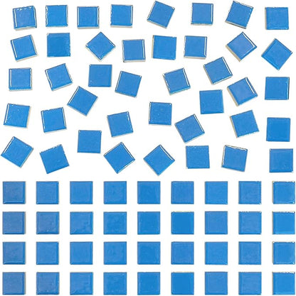 100 Pieces Ceramic Mosaic Tiles 3/5" Square Shapes Mosaic Ceramic Pieces Stained Ceramic Tiles Supplies for Crafts Beginner Mosaic Project Stepping Stones Mosaic Birdhouse Decor - Blue