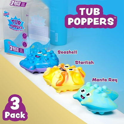 Tub Works® Tub Poppers™ Popping Kids & Toddler Bath Toys, 3 Pack | Push, Poke, Squish & Pop it Fidget Toys for The Bathtub | Irresistible Bubbles with Satisfying 'Pops' | Multi Sensory Kids Bath Toys