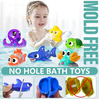 No Hole Mold Free Baby Bath Toys for Kids Ages 1-3,Water Toys for Babies and Toddlers,Ocean Animal Bath Toys for Bathtub,Shower,Beach, Pool,Water Table,Boys Girls Gifts with Storage Bag