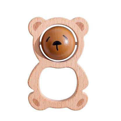 Wooden Baby Rattle Toys, Newborn Rattle Toys 0-12 Months Handmade Baby Clutching Toys | Natural Wooden Baby Teething Toys | Baby Shower/Birthday Gifts (Cute Bear Rattle)