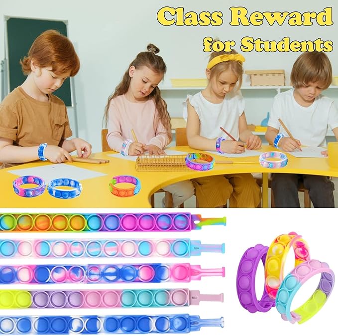 100pcs pop Random Bracelet,Pop Bubble Fidget Sensory Toys, Pop Toy Bulk for Party Favor, Classroom Student Prizes Easter Basket Goodie Bag Stuffers Christmas Valentine Gift for Kid