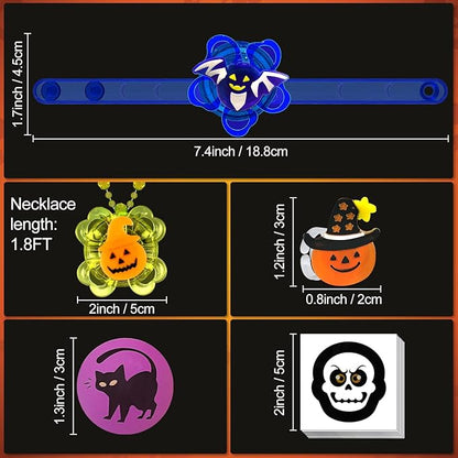 100 PCS Halloween Party Favors for Kids, Halloween Glow in the Dark Toys Decorations Rotating Spin Light Up Necklaces Rings Bracelets Balls, Halloween Trick or Treats Goodie Bag Fillers Party Supplies