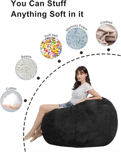(Cover only, No Filler) Giant Fur Bean Bag Chair Cover(Cover only, No Filler) for Kids Adults, Living Room Furniture Big Round Soft Fluffy Faux Fur Beanbag Lazy Sofa Bed Cover (Wine Red, 7FT)