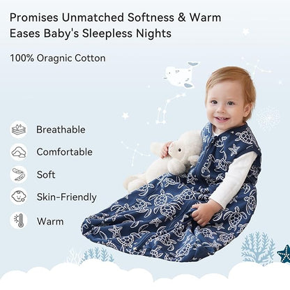Baby Sleep Sack 6-12 Months 0.5 Tog Wearable Blanket Baby, 3 Pack 100% Cotton Lightweight Sleeping Sack with 2-Way Zipper for Newborn Infant Shark