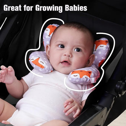 KAKIBLIN Baby Travel Pillow,Baby Neck Pillows for Car Seat,Upgraded Baby Head Pillow,Toddler Head and Neck Baby Support Pillow for Car Seat, Pushchair,Travel (Gray Fox)