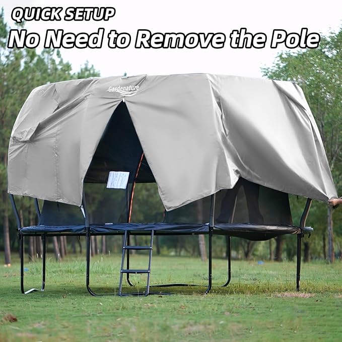 Gardenature 10FT/12FT/14FT Trampoline Tent(Tent Only), Fit Round Trampolines, Shade Cover with LED Light, Outdoor Trampolien Accessories, Anti-Tear, Beige
