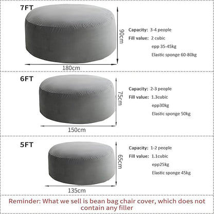 (No Filler) Giant Bean Bag Chair Cover for Kids Adults, Living Room Furniture Big Round Soft Fluffy Faux Fur Beanbag Lazy Sofa Bed Cover (Black, 6FT)
