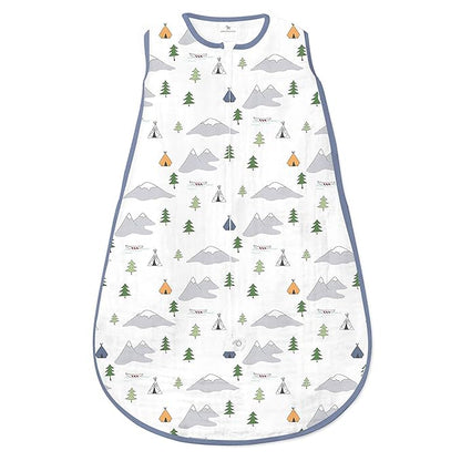 Amazing Baby Cotton Muslin Sleeping Sack, For Baby Boy or Girl, Wearable Blanket with 2-way Zipper, Outdoor Adventure, Denim, Medium (6-12 Month)