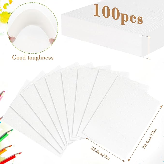 100PCS 9x12 Watercolor Paper Bulk, 140lb/300g Cold Press Thick Water Color Paper Pad for Kid Child Adult, White Art Paper for Drawing Painting Markers Gouache, Textured Cotton Paper Sheets