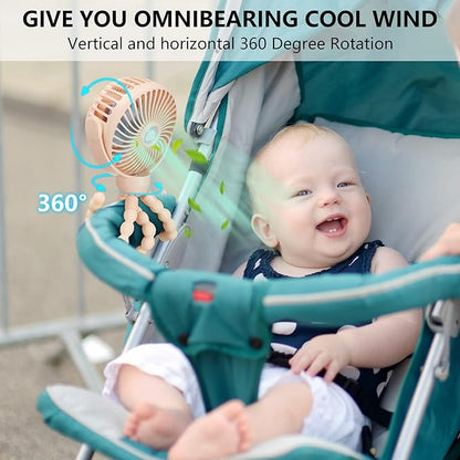 snawowo Mini Portable Baby Stroller Fan, Battery Operated Clip on Fan, Rechargeable 360° Rotate Flexible Tripod Handheld Cooling for Car Seat Crib Treadmill Travel（Pink）