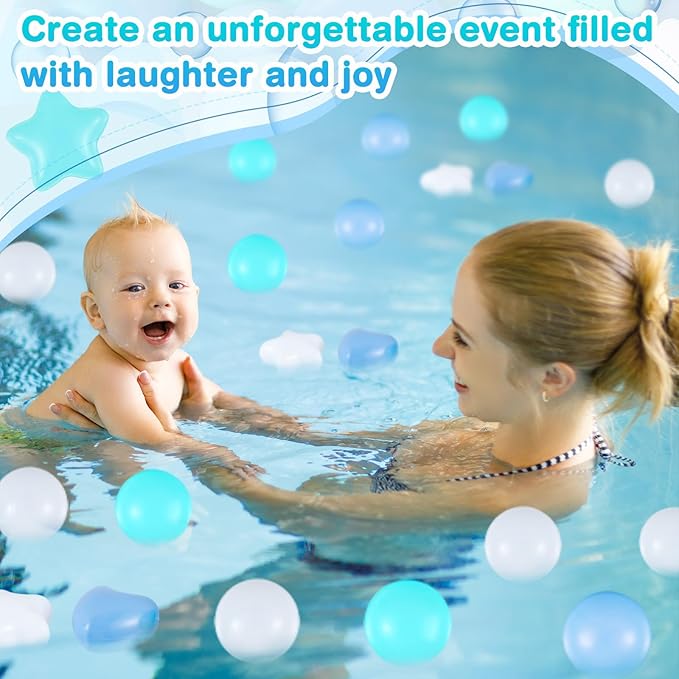 100 Pieces Ball Pit Balls for Kids Star Heart Shape Plastic Balls for Toddler Playpen 2.17'' Play Toy Ball for Ocean Nautical Wave Themed Birthday Party Decoration Inflatable Pool