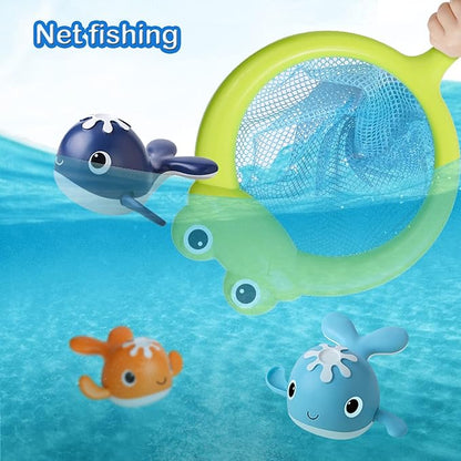 Magnet Fishing Game Bath Baby Toy for 1-3 4-8 Year Old Toddler Boys Girls,Gifts for Kid,Baby Bathtub Water Shower Pool Toys 18 Months+,4 Swimming Wind-up Whale&1 Fishing Pole&1 Net