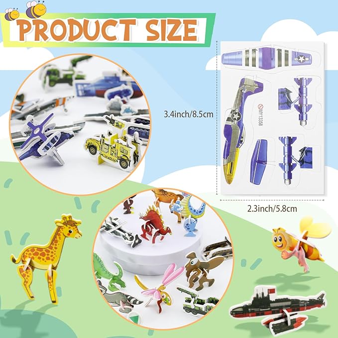 100 Pack Educational 3D Cartoon Puzzle for Kids Toys Themed 3D Jigsaw Puzzles DIY Kits Toys Art Crafts for Ages 4-10 Boys and Girls Birthday Present