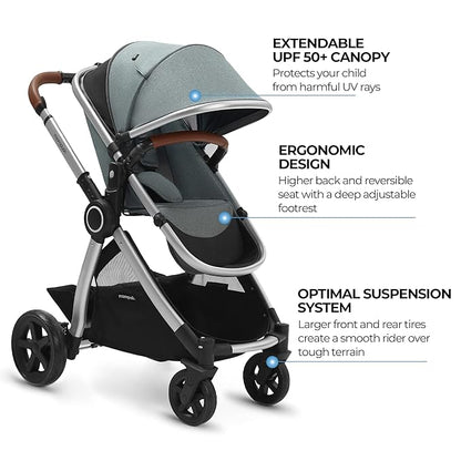 Mompush Ultimate2 Baby Stroller, Premium Convertible Full-Size Stroller for Toddler, Reversible Seat with One Hand Recline Adjustment, Car Seat Adapter Included