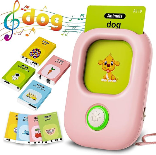 KOKODI Toddler Toys Talking Flash Cards for Girls 2 3 4 5 Year Old Birthday Gifts, Learning Toys with 448 Sight Words for Kids, Autism Speech Therapy Toys for Autistic Children, Montessori Toys, Pink