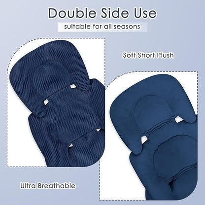 Infant Car Seat Insert for Newborn Girls Boys, Summer Mesh Baby Carseat Head Support with Strap Pads, Soft Reversible Baby Car Seat Insert Cushion Pad for Car Seat, Stroller, Bouncer, Swing, Blue