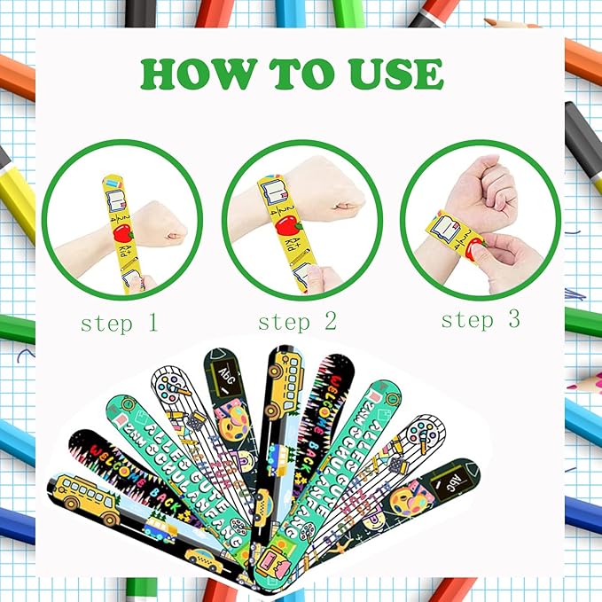 100 Days of School Slap Bracelets, 36 Pcs Slap Bracelets for Kids 100th Day of School Party Favors Decorations Snap Bracelets Wristbands Supplies for Kids Gifts Classroom School Favors