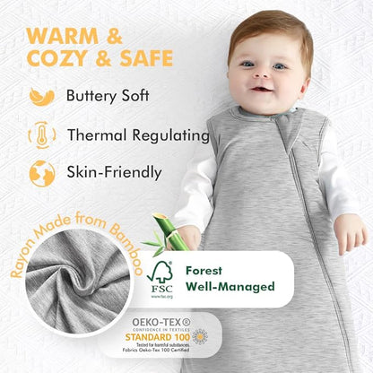 HAPIU Unisex Rayon Made from Bamboo Baby Sleep Sack TOG 1.0, 2-Way Zipper YKK, Wearable Blanket Baby