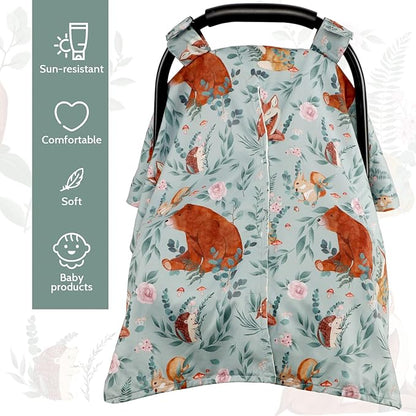 TANOFAR Car Seat Cover Baby, Carseat Covers Baby Boy Girl, Peekaboo Opening Infant Car Seat Cover for Winter, Warm & Cozy, Woodland Animals
