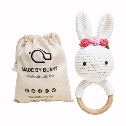 Bunny White Bunny rattles Toy for Young Children, Handmade Woolen Toy with Strict Quality Testing Process, Usable as House Decoration (White Bunny Rattles)