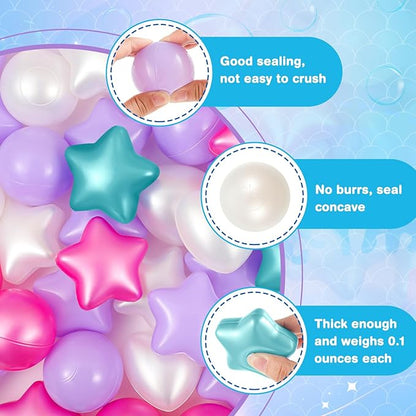 100 Pieces Ball Pit Balls for Kids Star Heart Shape Plastic Balls for Toddler Playpen 2.17'' Play Toy Ball for Inflatable Pool Friendship Bracelet Birthday Banner T-Swift-Themed Party