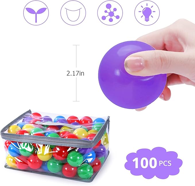 100 Ball Pit Balls, Plastics Trampoline pitballs Toys for Babies Toddlers Kids Children Playpen Play Bounce House Pool for Birthday Party Xmas Gifts