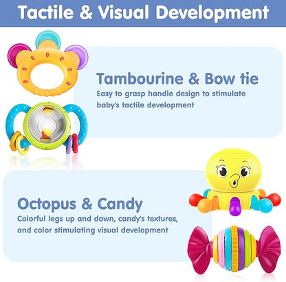 iPlay, iLearn 10pcs Baby Rattles Toys Set, Infant Grab Shake Rattle, Easy Hold Sensory Teether, Babies Development Learning Music Toy, Newborn Shower Birthday Gift 1 2 3 4 5 6 7 9 10 12 Month Boy Girl