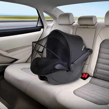 Beberoad Love 2-in-1 Car Seat Canopy - Universal Baby Car Seat Cover with Sunshade & Mesh Protection, 2-Way Zipper for Easy Access (Black)