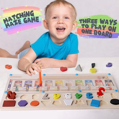 3 in 1 Educational Magnetic Color and Number Maze, Montessori Toys for Toddlers 3 Year Old, Shape and Number Wooden Puzzle Sorting Toys, Essentials for Preschool Learning Activities Classroom