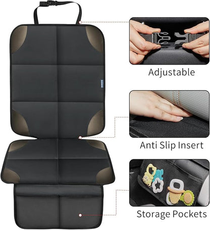 Car Seat Protector for Child Carseat, 2 Pack Protect Car Seats Cover for Baby with Thickest Padding and Non-Slip Padded Backing Mesh Pockets Kids Pets Car Back Seat Protectors(Darkgrey)