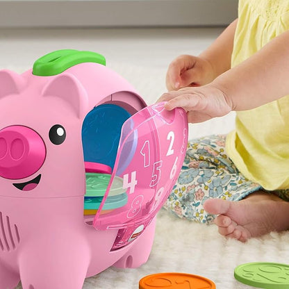 Fisher-Price Baby Musical Toy Laugh & Learn Count & Rumble Piggy Bank with Songs & Motion for Infants & Toddlers Ages 6+ Months